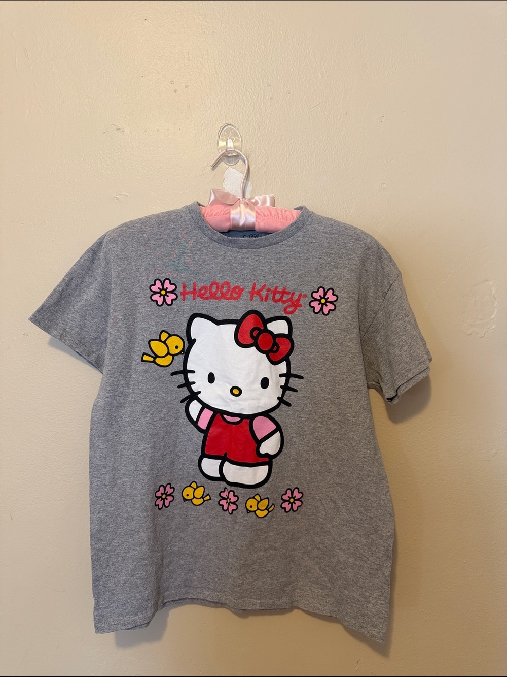 Hello Kitty Gray Tee with Red Bow and Pink Accents